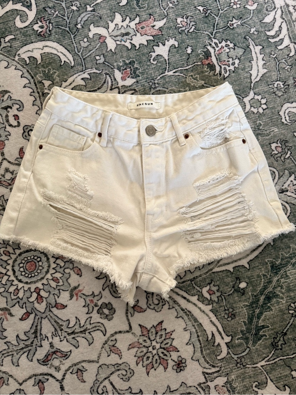 PacSun White Distressed High-Rise Denim Shorts